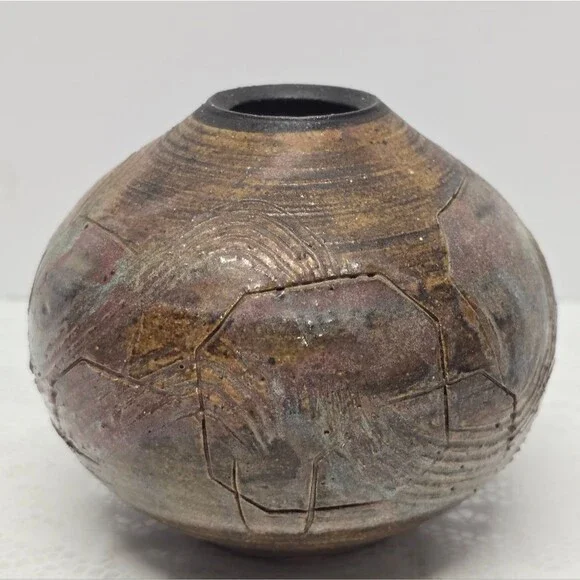 Vintage Studio Pottery Brown Textured Small Vase Rustic Cottage MCM Boho - Picture 4 of 10